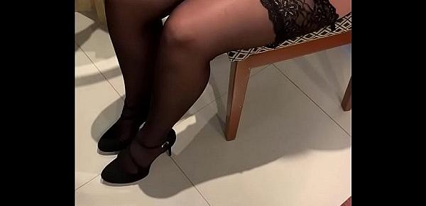  New friend Sandy wearing black stockings and high heels